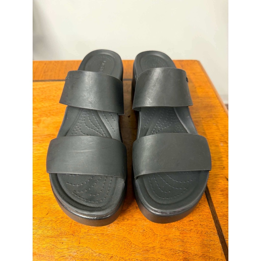 Crocs Womens Size 9 Black Sandals LiteRide Brooklyn Low Wedge Slides Platform